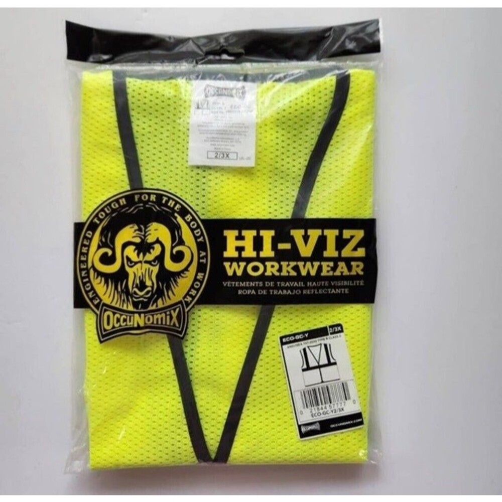 OccuNomix Mens Class 2 Mesh Single Stripe Safety Vest, Neon Yellow, 2/3X